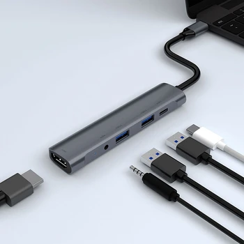 Aluminij USB-C Razširitveno Postajo 5 In1 Tip C Hub HDMI, USB 2.0/USB 3.0 o 3,5 mm Vrata Expander Adapter Za Prenosni RAČUNALNIK