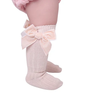Baby Dekle Knee Visoke Nogavice, Pozimi Toplo Rebro Pletene Nogavice z Veliko Žamet Lok za Dojenčke, Malčke