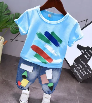 Baby fantje poletna oblačila, ki otroke kompleti oblačil za fantka barve tisk T-shirt majica+ Hlače 2pcs bo ustrezala 2-7 let