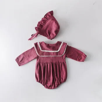 Baby Girl Obleke Jeseni Newborn Baby Romper Dekle Jumpsuit S Klobuk Čipke Ruffle Baby Dekle Romper Bombaž Otroška Oblačila Za Malčke