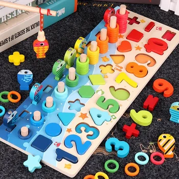 Baby Montessori Izobraževalne Lesene Igrače Za otroke Odbor Matematiko Ribolov Count Številke Ujemanje Digitalno Obliko Tekmo Izobraževalne Igrače