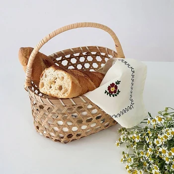 Bambus Tkane Prenosni Cvetna Košarica za Poroko Domači Kuhinji Hrane Piknik Kruh Razno Posodo za Sadje Shranjevanje