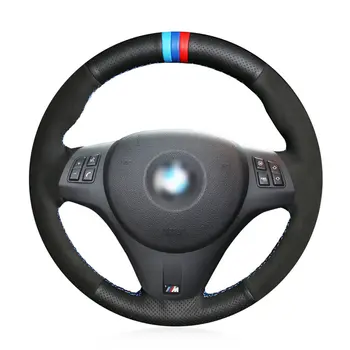 Blue Suede Ročno sešijejo Črni Usnjeni Pravega Usnja, Anti-slip Udobno Avto Volan Kritje za BMW M3 E92 2009-2013