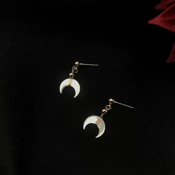 Boho Slog naravnega lupini ročno Polmeseca Stud Uhani za Ženske Geometrijskih white moon Uhani Nakit, Sponke št uho luknja