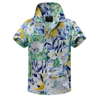Bombaž cvetlični majica hawaiian majica aloha majica za boy T1531