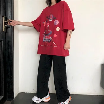 [Bombaž] Hong Kong-slog T-shirt dekle plima pomlad poletje študent tiskanja kratka sleeved korejski Harajuku bf slog svoboden ženske vrhovi