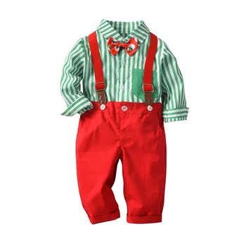 Božič Fant Oblačila, ki Črtasto Majico Lok Kravato Kombinezon 3PCS Obleke Otroci Malčka Toplo Kostum Obleko