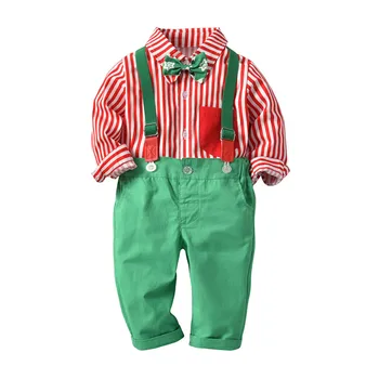 Božič Fant Oblačila, ki Črtasto Majico Lok Kravato Kombinezon 3PCS Obleke Otroci Malčka Toplo Kostum Obleko