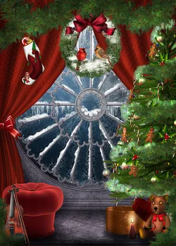 Božič Ledu Cvet Windows Fotografija Ozadje Zimsko Darilo Božično Drevo Violino Lesenih Stenskih Luči Photocall Studio