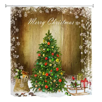 Božič Sneg Drevo Digitalno Slikarstvo Tuš Zavesa Nepremočljiva Plesni Odporne Tkanine, 180 x 180 cm