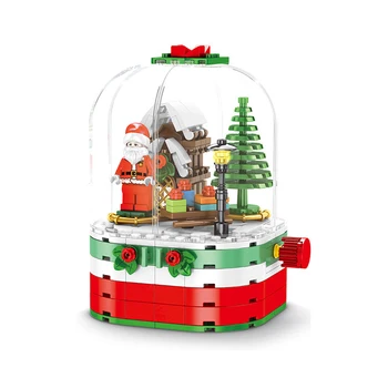 Božično Darilo ABS Plastike Stavbe, Bloki, Santa Claus Prahu Kritje Opeke Z Glasbo Vrtijo LED Luči Izobraževalne Otroci Igrače
