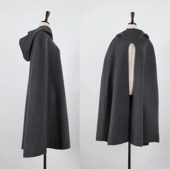 Cape plašč študentk krpo nove zimske šali, dolg plašč v ohlapno hooded volnene tkanine