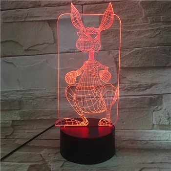 Cartoon Živali Kenguru 3D Svetlobe Vizijo USB Lampara Led Namizna Svetilka 7 se Spremeni barva Spanec Noč Lahka 3D-607 Padec Ladijskega prometa