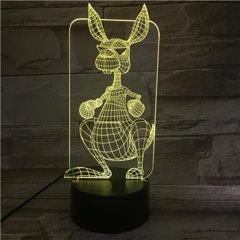 Cartoon Živali Kenguru 3D Svetlobe Vizijo USB Lampara Led Namizna Svetilka 7 se Spremeni barva Spanec Noč Lahka 3D-607 Padec Ladijskega prometa