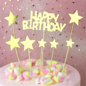 Chicinlife 1Set Zlato/Modra/Roza Happy Birthday Cupcake Pokrivalo Baby Tuš Otroci Uslug Rojstni dan Torta Dekoracijo Dobave
