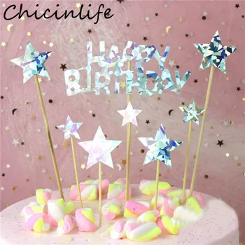 Chicinlife 1Set Zlato/Modra/Roza Happy Birthday Cupcake Pokrivalo Baby Tuš Otroci Uslug Rojstni dan Torta Dekoracijo Dobave
