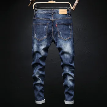 CNUUIKOOEK Moške Nov Slog Ravne-Cut Elastičnost Jeans Modra Vezene Krap Slim Fit Hlače