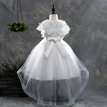 Cvet dekle poročno obleko mini meshwork vezenje zaostajajo obleke otrok mehko preja princesa lacework srčkan obleko 7