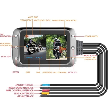 Dash Kamere Sprednji in Zadnji pokrovček, Dashcam Full HD 1080p z motorno kolo GPS Vožnje Snemalnik DVR za motorno kolo Fotoaparat