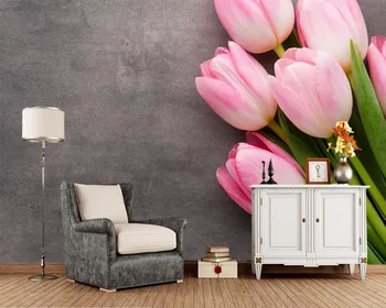 De Papel parede Tulipani Roza barve Cvetja foto ozadje, dnevno sobo, spalnico, jedilnico, TV ozadju, restavracija, bar 3d zidana