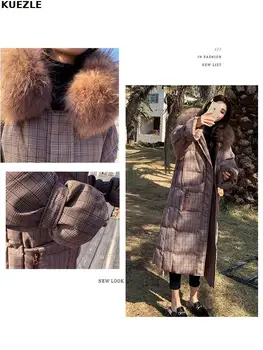 Debel toplo pozimi kariran bombažno jakno hooded suknjič ženske priložnostne Jopiči Parkas Ženski Plašč Jeseni, Pozimi Trdna Coats Plus dolžina
