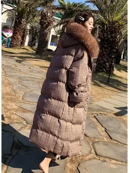 Debel toplo pozimi kariran bombažno jakno hooded suknjič ženske priložnostne Jopiči Parkas Ženski Plašč Jeseni, Pozimi Trdna Coats Plus dolžina