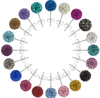 Debelo!10 mm brezplačna dostava mix Kristalno Kroglice modni Uhani Silver Plated Stud Nakit n434