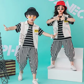Dekle, Fant poletje določa 2019 Novo Prispeli hip hop proge t shirt hlače za ples kostum otroci jazz Otroštva oblačila otroci dekliška oblačila