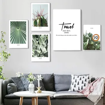 Dekle Spalnica Dekoracijo Wall Art Dekor Ležeče Fotografije Kaktus, Rastlina, Listi Zelene Slikarsko Platno Dnevna Soba, Vrt, Plakat