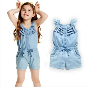 Dekleta otrok denim trak hlače novo poletno obleko Evropi in Ameriki kratka sleeved hlače otrok dekleta Crossocheilus naramnice
