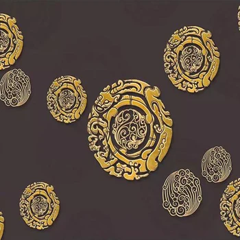Dekorativne tapete 3d retro zlati zmaj vzorec, krog geometrija v oblaku v ozadju stene papirja
