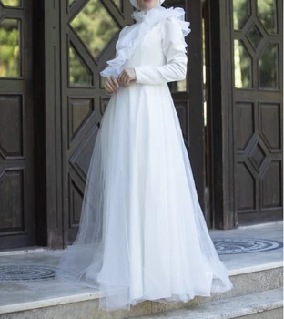 Dolg Rokav Muslimanskih Poročne Obleke za Neveste 2021 Visoko Vratu Maroški Caftan Appliques Poroka Poročni Halje vestidos de novia