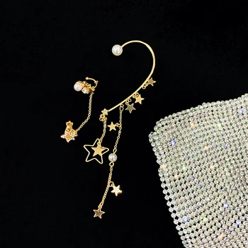 DREJEW Asimetrični Gold Star Padec Uhani Božič Pearl Zlitine Izjavo iz Nerjavečega Visijo Uhani za Ženske Poroko HE5261