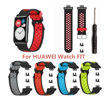 Dvojno Silikonsko Barvo Pasu za Huawei Watch Fit Traku Watchband Pribor Zapestnica Correa za Huawei Fit Pametno Gledati Trak