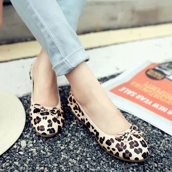 EAGSITY Leopard tiskanja ženske stanovanj Zložljiva čevlji zdrsne na krog toe plitvo urad za delo stranke ples udobne čevlje
