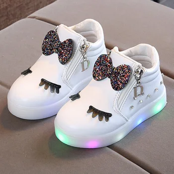 Fashion Gilrs Shoes Cute Knotbow Casaul Board Shoes with LED Light Toddler Kids BM88
