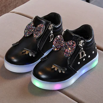 Fashion Gilrs Shoes Cute Knotbow Casaul Board Shoes with LED Light Toddler Kids BM88