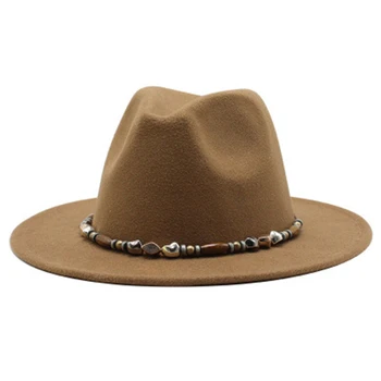 Fedora klobuk ženske priložnostne podkrepljena beading pasu big robna jazz vintage kape zahodni kavboj ženske zimske kape bela črna klobuki