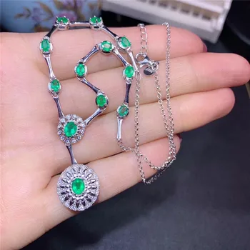 Fine nakit naravnih Smaragdno 925 sterling srebro nove ženske, ogrlico, obesek verige podporo test razkošje čudovitih