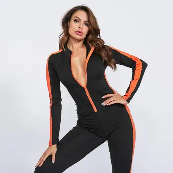 Fitnes Jumpsuit Športni Igralne Obleke Ženska Jumpsuit 2019 Vaja Mozaik Zadrgo Dolg Rokav Jumpsuits Activewear Jeseni