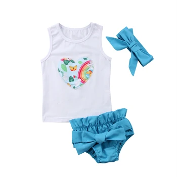 FOCUSNORM Nova Moda za Valentinovo 3pcs Baby Girl Boy Mavrica Živali Romper+Hlačke Lok Hlače+Glavo, Obleko Set