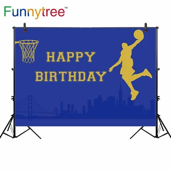 Funnytree fotografija temo ozadja košarkar dunk hoop modra športna fant mesto ozadju novorojenčka rojstni dan photocall