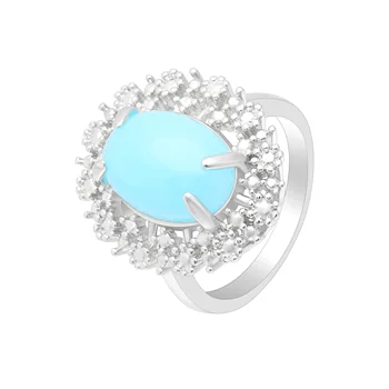Hainon Elegant Oval Opal Finger Rings For Women Blue Stone Silver Plated Ring Set 2018 New Design Trendy Jewelry For Anniversary