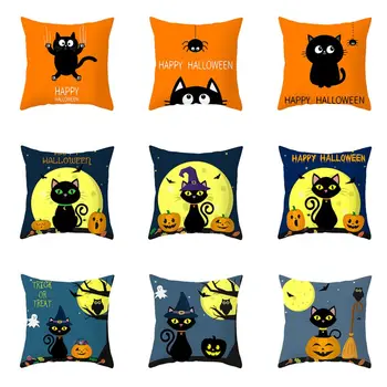 Happy Halloween Party Black Cat Vzglavnik Blazine Pokrov Kavč Haloween Dekoracijo Za Dom Rojstni dan Darila 45*45 cm