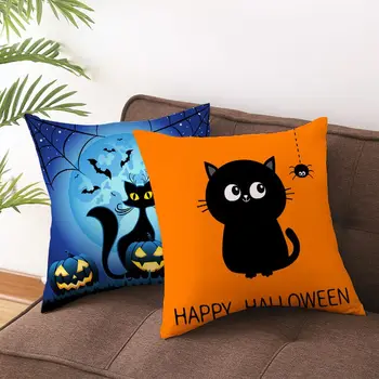 Happy Halloween Party Black Cat Vzglavnik Blazine Pokrov Kavč Haloween Dekoracijo Za Dom Rojstni dan Darila 45*45 cm