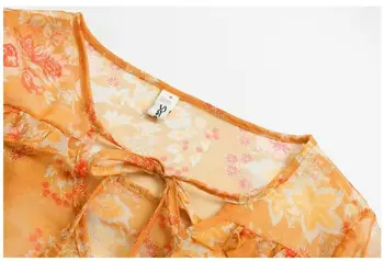 HCBLESS 2019 poletje žensk svile gubam tiskanja V-vratu kravato ogrlicom majica divje bluzo majica