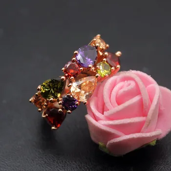 Hermosa Lep Naravni Granat Peridot Morganite AmethystHOT Rose Gold Prstan Velikost 6# 7# 8# 9# 10# Nakit Dodatki