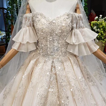 HTL920 žogo obleke poročna obleka princess ljubica off ramo noge bleščica flare rokavi luksuzni poročni obleki suknia slubna