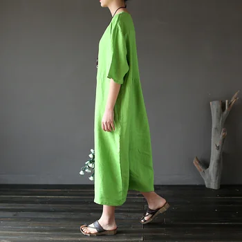 Johnature Ženske Obleke Bombaž 2020 Poletje Novo Pol Rokav Proti-Vrat Svoboden 3 Barve Priložnostne Ženske Obleke, Ohlapne Obleke