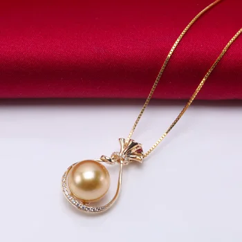 JYX 2020 BlingBling SREČEN VREČKO 10,5 mm Krog kot Nalašč Golden Pearl Obesek ogrlica Naravne Morske Pearl verige darilo